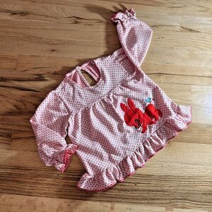 vtg Carters long sleeve ruffle dress red‎ deer applique 24 months girls toddler